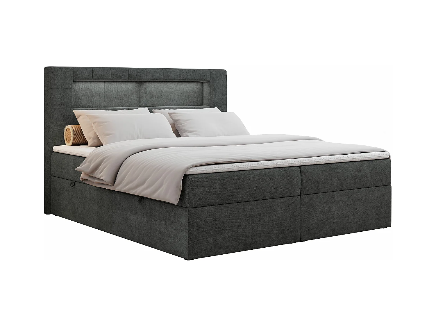Boxspringbett GOLD 5 mit Multipocket-Matratze und LED, zwei Bettkästen - 140x200 cm - H4 - Dunkelgrau Strukture
