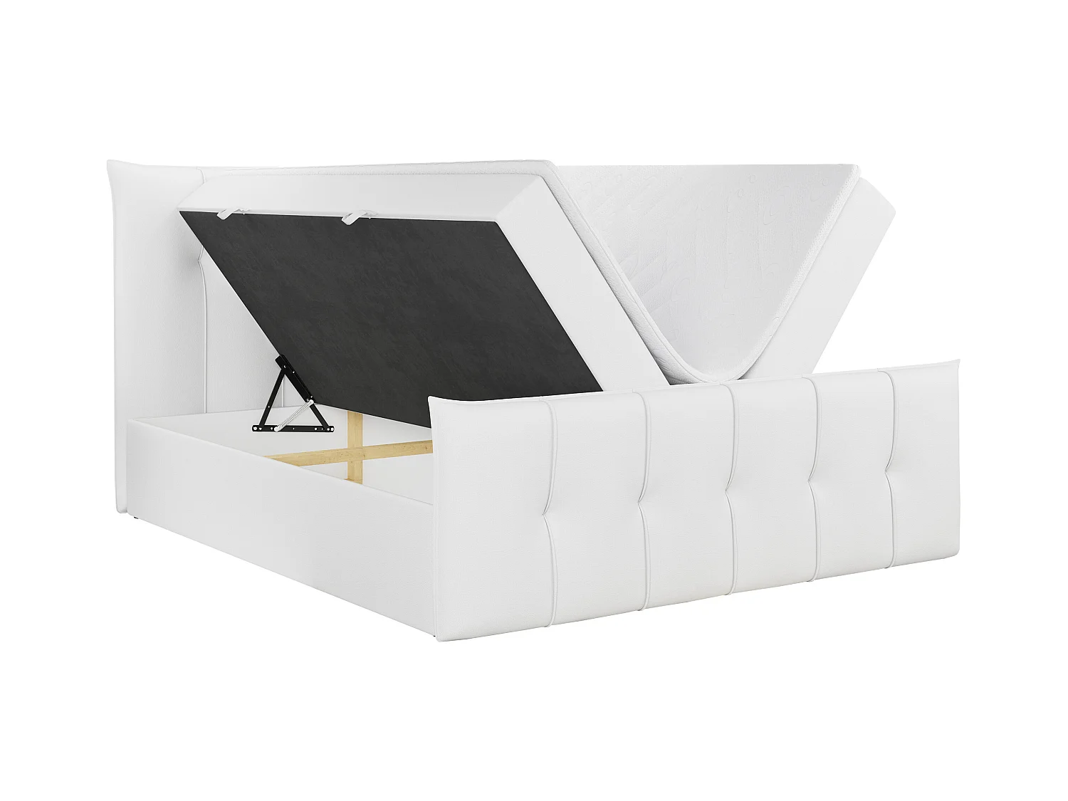 Boxspringbett PREMIUM 11 mit Stauraum, gestepptem Kopfteil, Multipocket-Matratze und Topper - 180x200 cm - H4 - Weiß Kunstleder