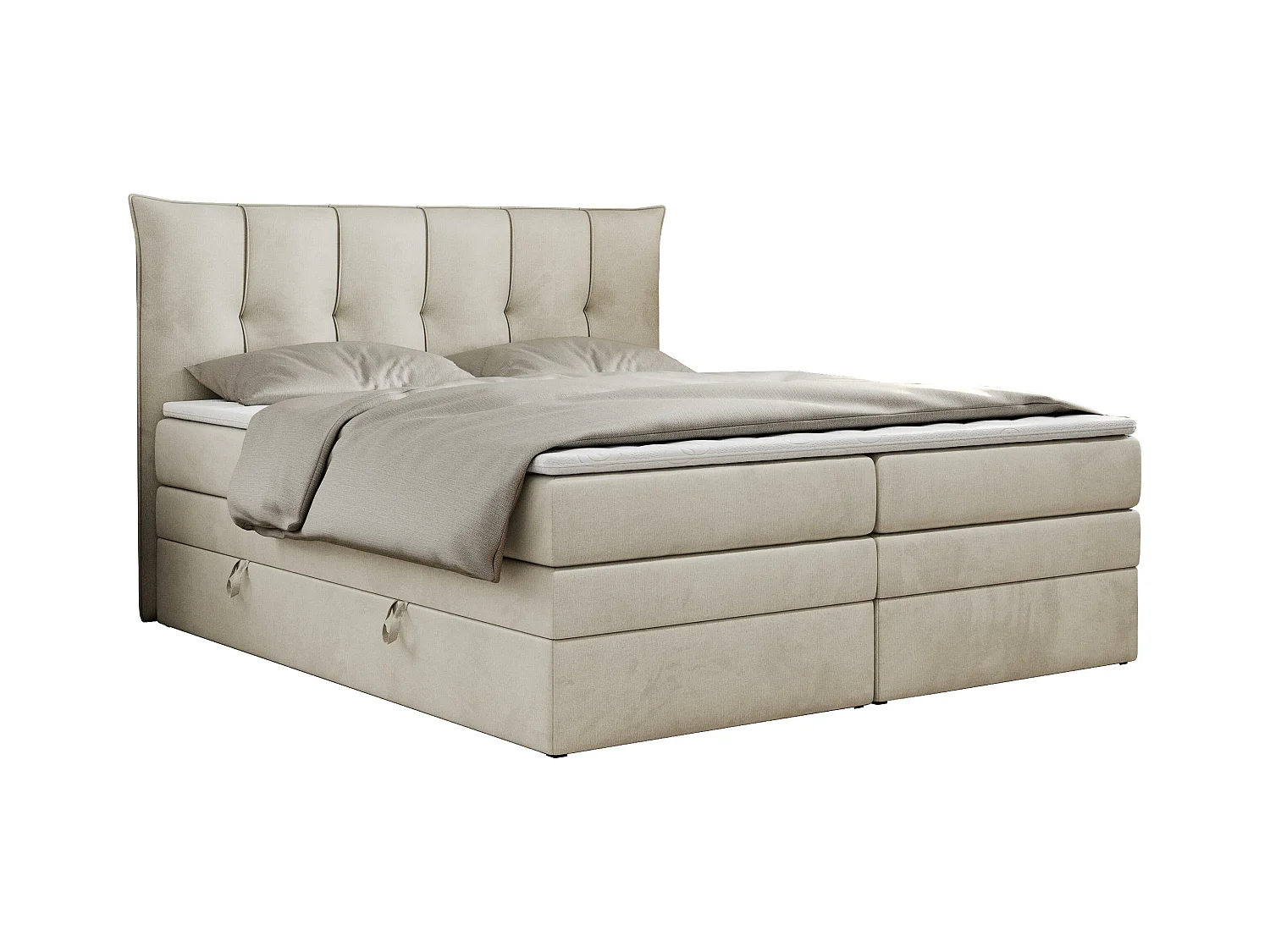 Boxspringbett PREMIUM 10 KING, Doppelbett mit Stauraum, gesteppte Kopfstütze, Multipocket-Matratze - 140x200 cm - H3 - Beige Velvet