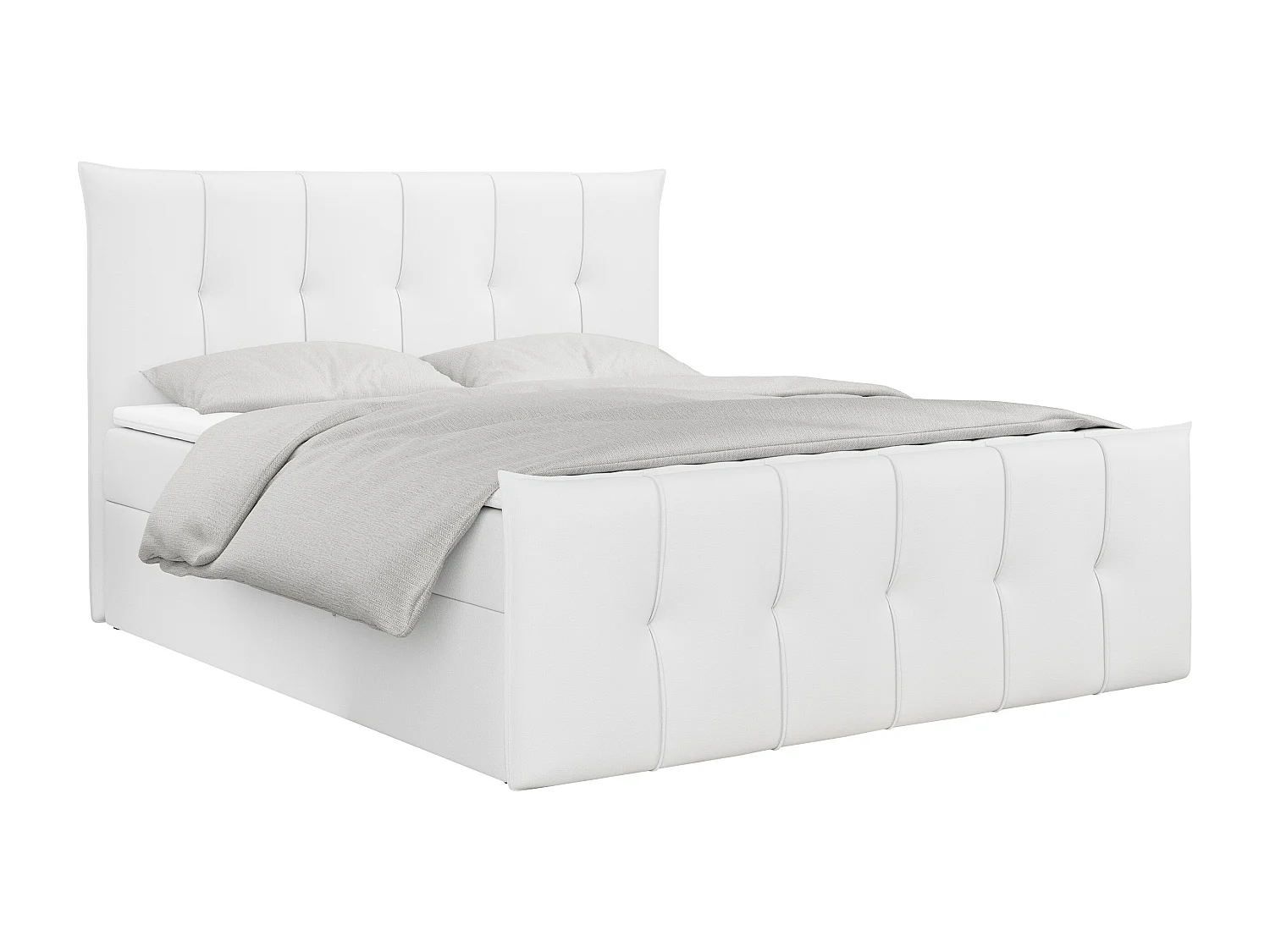 Boxspringbett PREMIUM 11 mit Stauraum, gestepptem Kopfteil, Multipocket-Matratze und Topper - 200x200 cm - H4 - Weiß Kunstleder