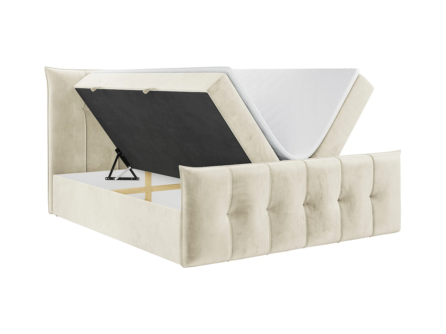 Boxspringbett PREMIUM 11 mit Stauraum, gestepptem Kopfteil, Multipocket-Matratze und Topper - 180x200 cm - H4 - Beige Velvet