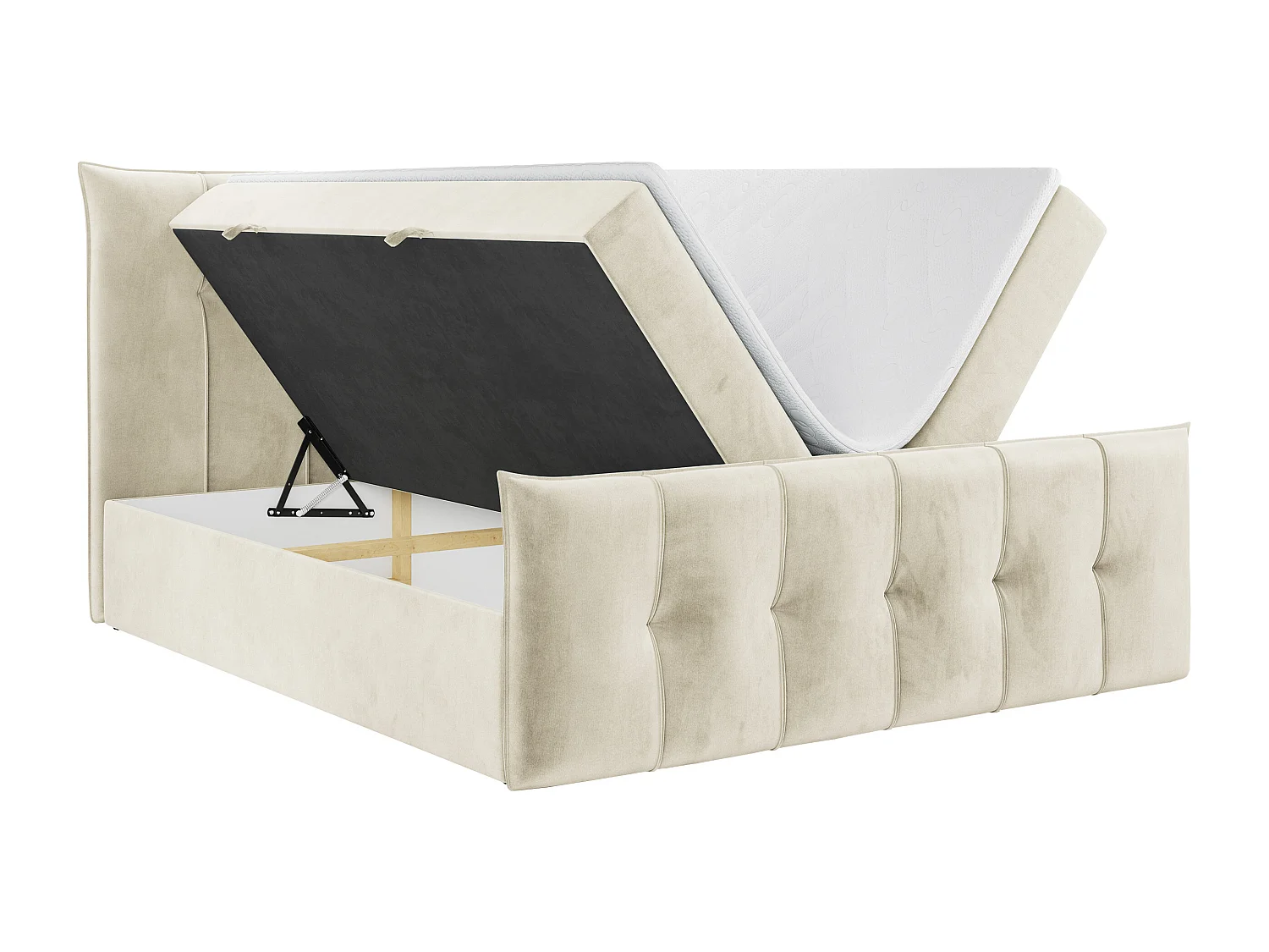 Boxspringbett PREMIUM 11 mit Stauraum, gestepptem Kopfteil, Multipocket-Matratze und Topper - 180x200 cm - H4 - Beige Velvet