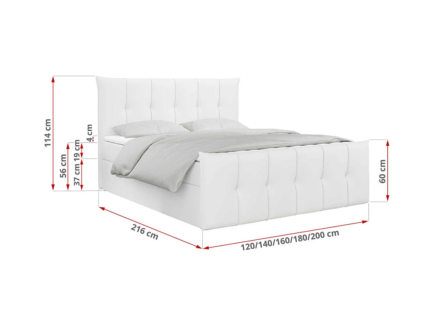 Boxspringbett PREMIUM 11 mit Stauraum, gestepptem Kopfteil, Multipocket-Matratze und Topper - 160x200 cm - H4 - Weiß Kunstleder
