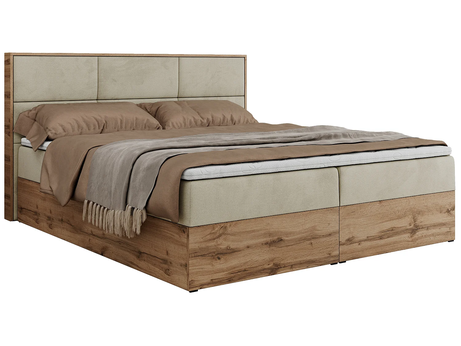 Boxspringbed met hoofdbord H3 + Topper T25 - Beige Fluweel - 160x200 - ALBERO 2