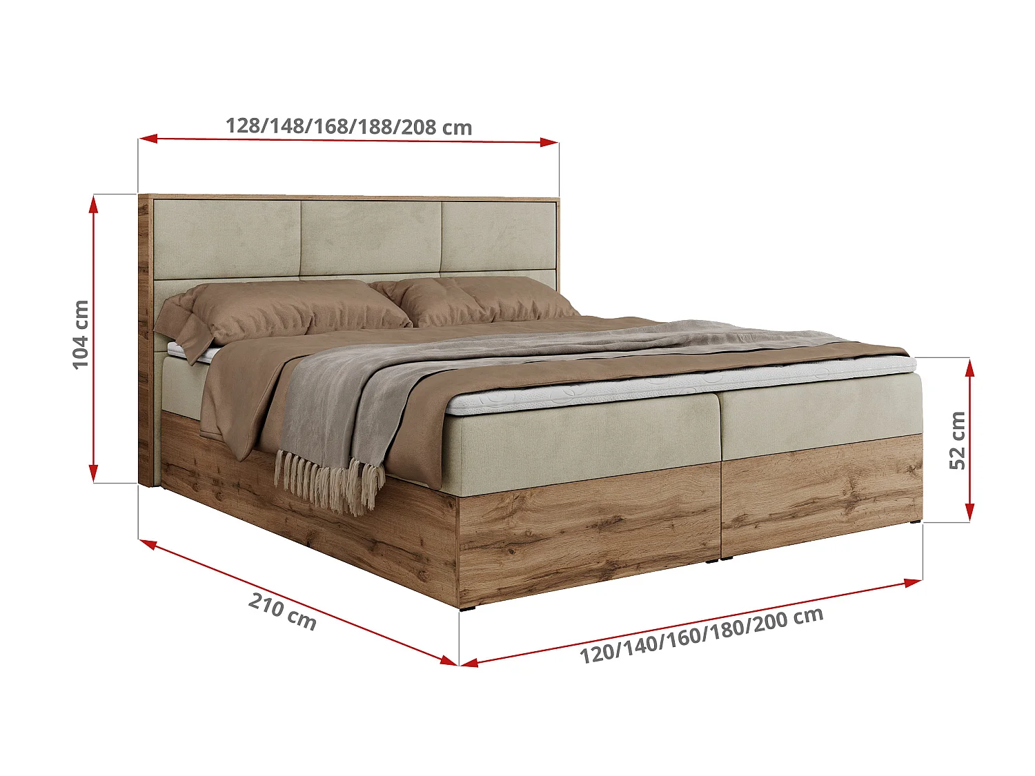 Boxspringbed met hoofdbord H3 + Topper T25 - Beige Fluweel - 160x200 - ALBERO 2