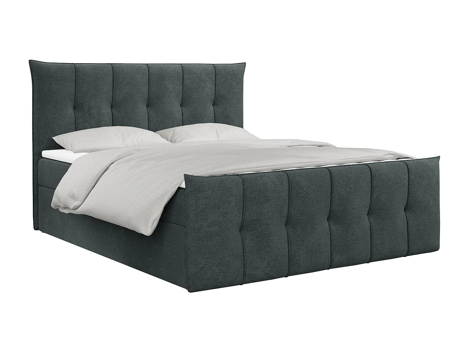 Boxspringbett PREMIUM 11 mit Stauraum, gestepptem Kopfteil, Multipocket-Matratze und Topper - 140x200 cm - H4 - Dunkelgrau Strukture