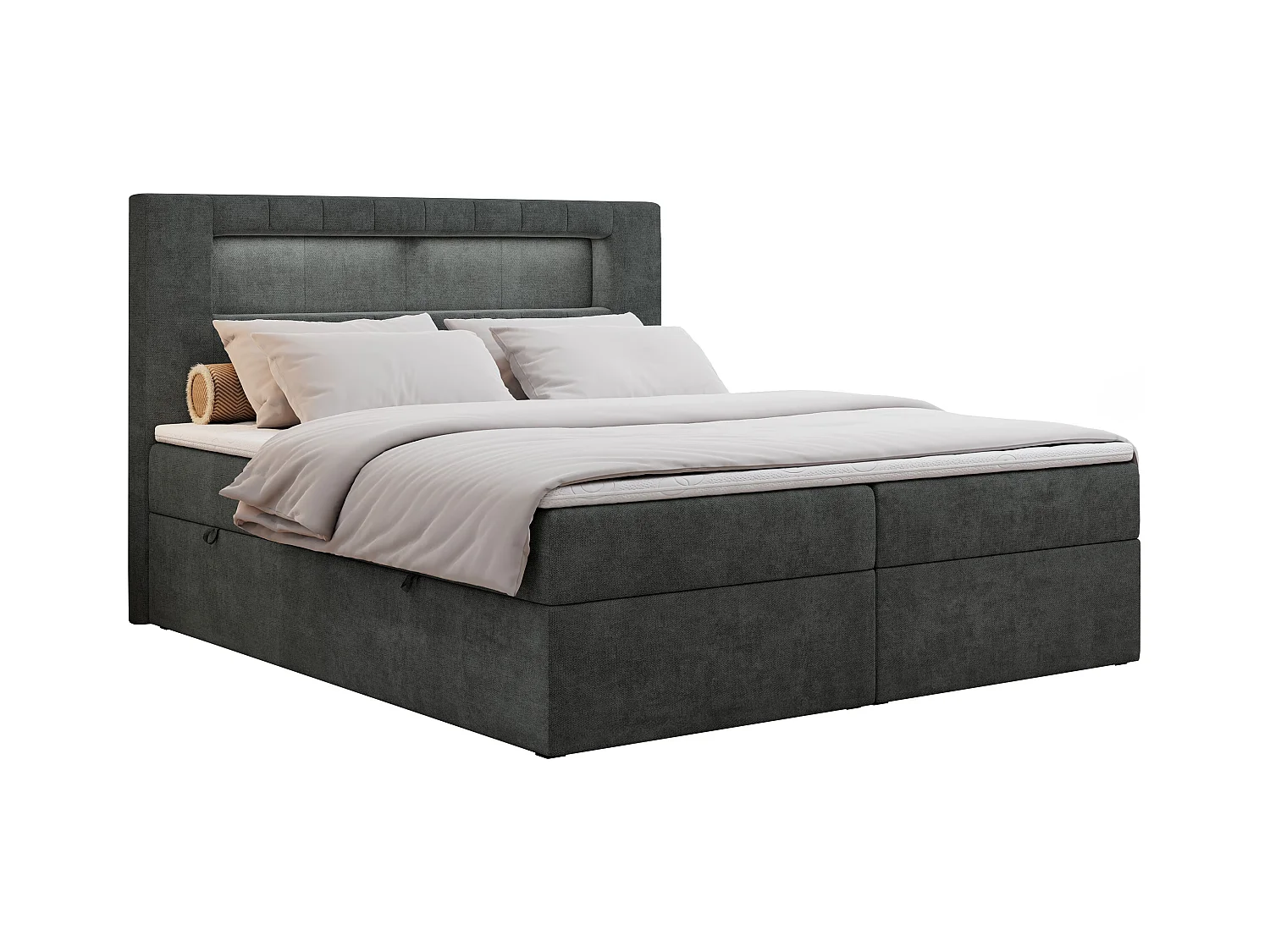 Boxspringbett GOLD 5 mit Multipocket-Matratze und LED, zwei Bettkästen - 180x200 cm - H4 - Dunkelgrau Strukture