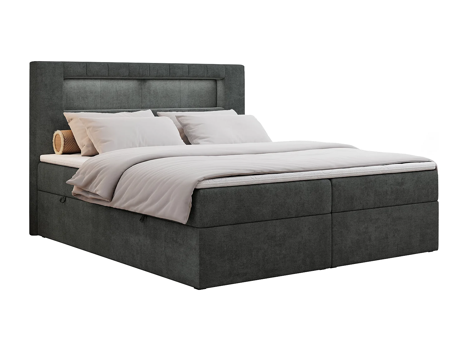 Boxspringbett GOLD 5 mit Multipocket-Matratze und LED, zwei Bettkästen - 180x200 cm - H4 - Dunkelgrau Strukture
