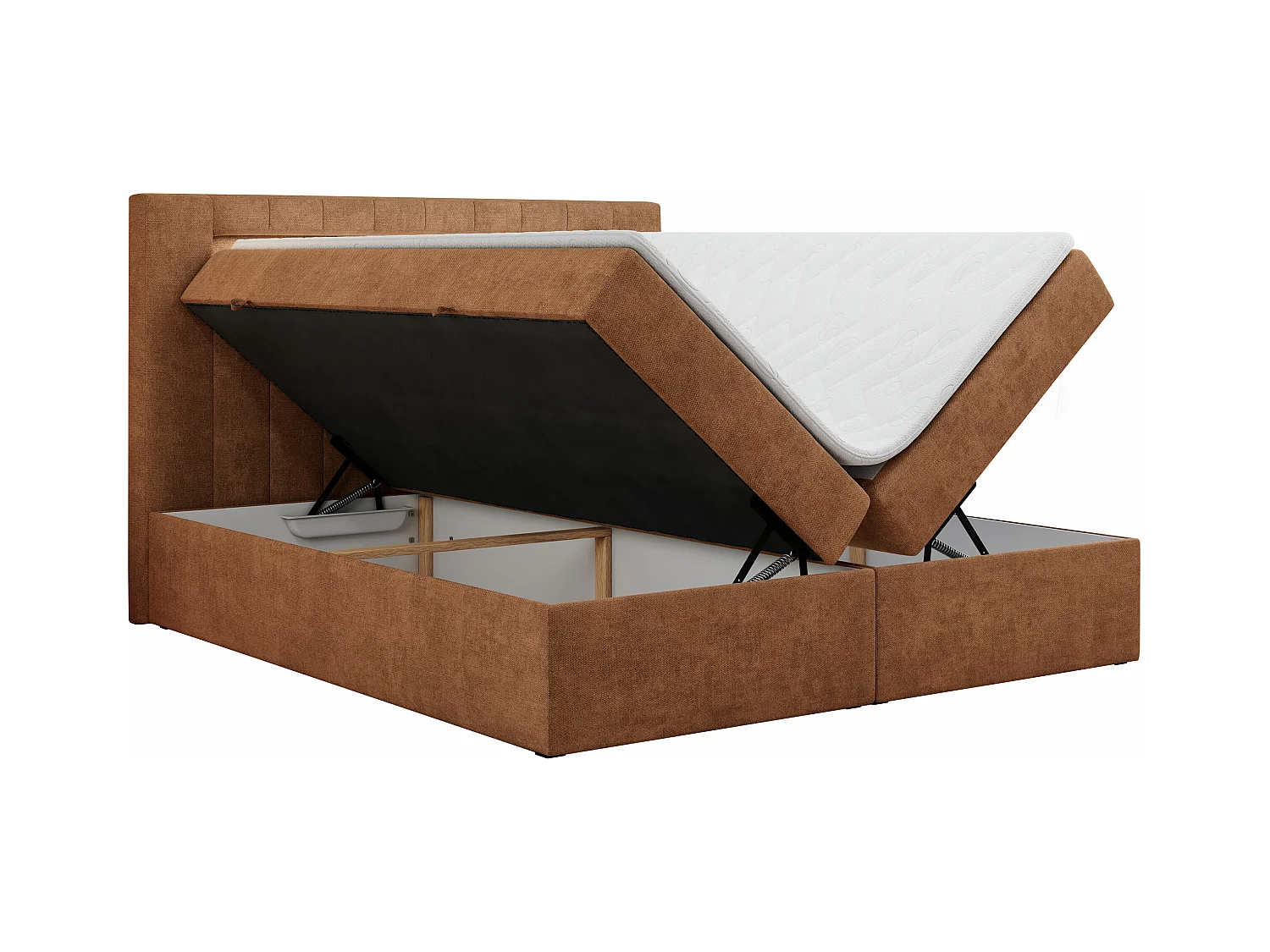 Boxspringbett GOLD 5 mit Multipocket-Matratze und LED, zwei Bettkästen - 200x200 cm - H4 - Orange Strukture