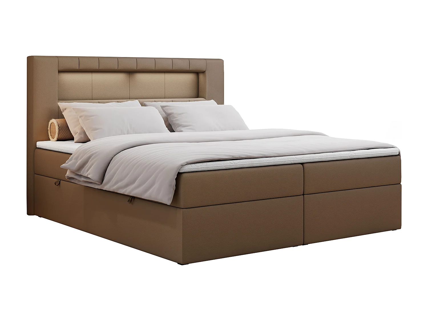 Boxspringbett GOLD 5 mit Multipocket-Matratze und LED, zwei Bettkästen - 140x200 cm - H4 - Braun Kunstleder