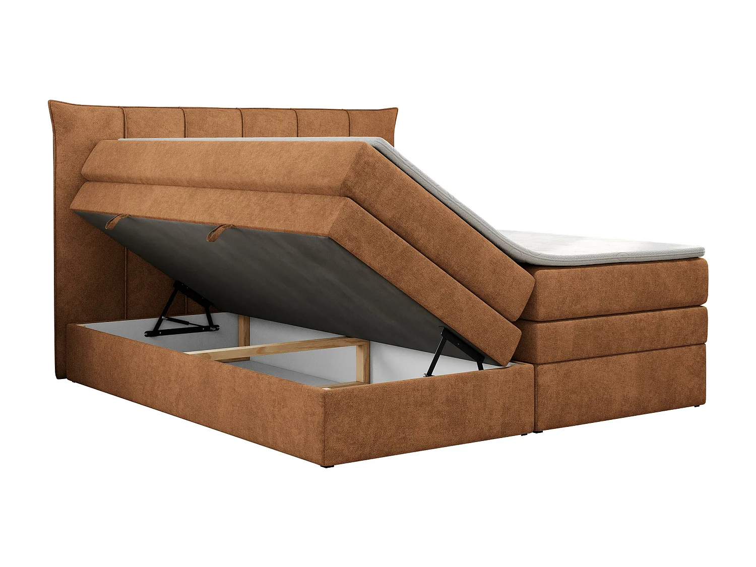Boxspringbett PREMIUM 10 KING, Doppelbett mit Stauraum, gesteppte Kopfstütze, Multipocket-Matratze - 120x200 cm - H3 - Orange Strukture