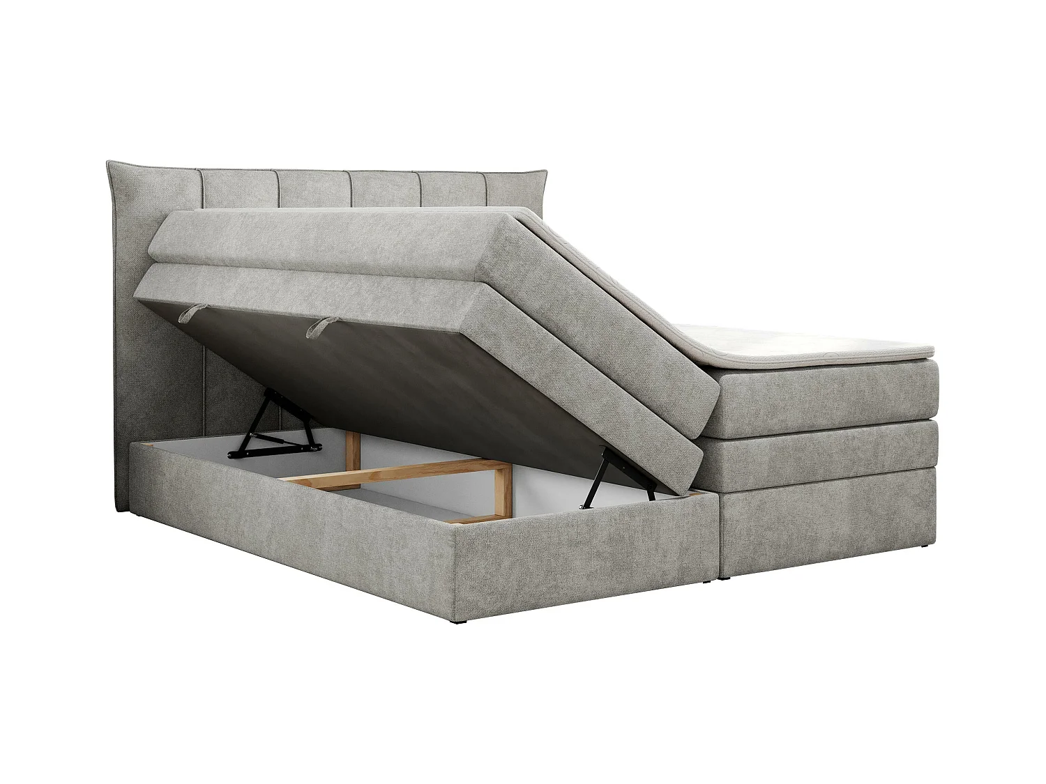Boxspringbett PREMIUM 10 KING, Doppelbett mit Stauraum, gesteppte Kopfstütze, Multipocket-Matratze - 180x200 cm - H3 - Hellgrau Strukture