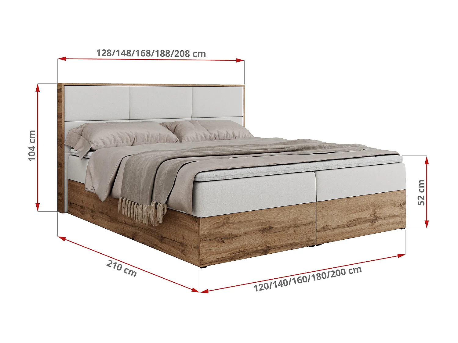 Boxspringbett ALBERO 2 mit Topper und Multipocket-Matratze, Stauraum, Holzrahmen - 160x200 cm - H3 - Weiß Kunstleder
