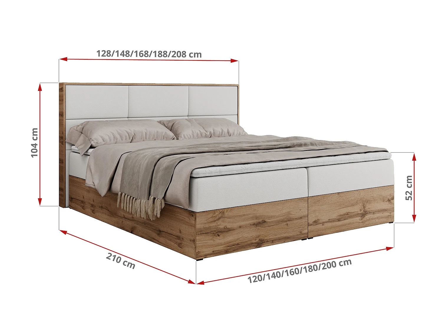 Boxspringbed met hoofdbord H3 + Topper T25 - Wit Kunstleer - 160x200 - ALBERO 2