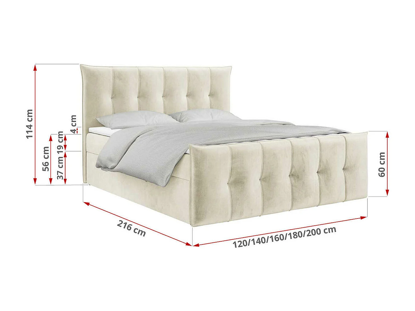 Boxspringbett PREMIUM 11 mit Stauraum, gestepptem Kopfteil, Multipocket-Matratze und Topper - 140x200 cm - H4 - Beige Velvet