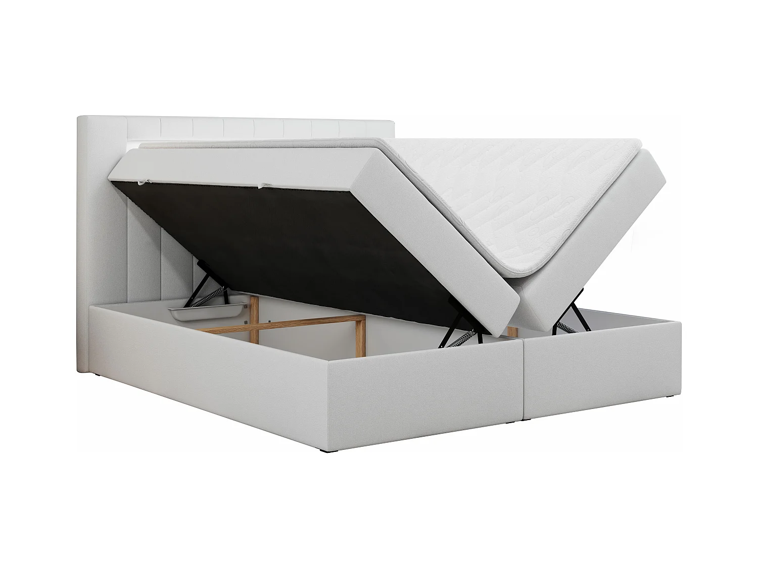 Boxspringbett GOLD 5 mit Multipocket-Matratze und LED, zwei Bettkästen - 160x200 cm - H4 - Weiß Kunstleder