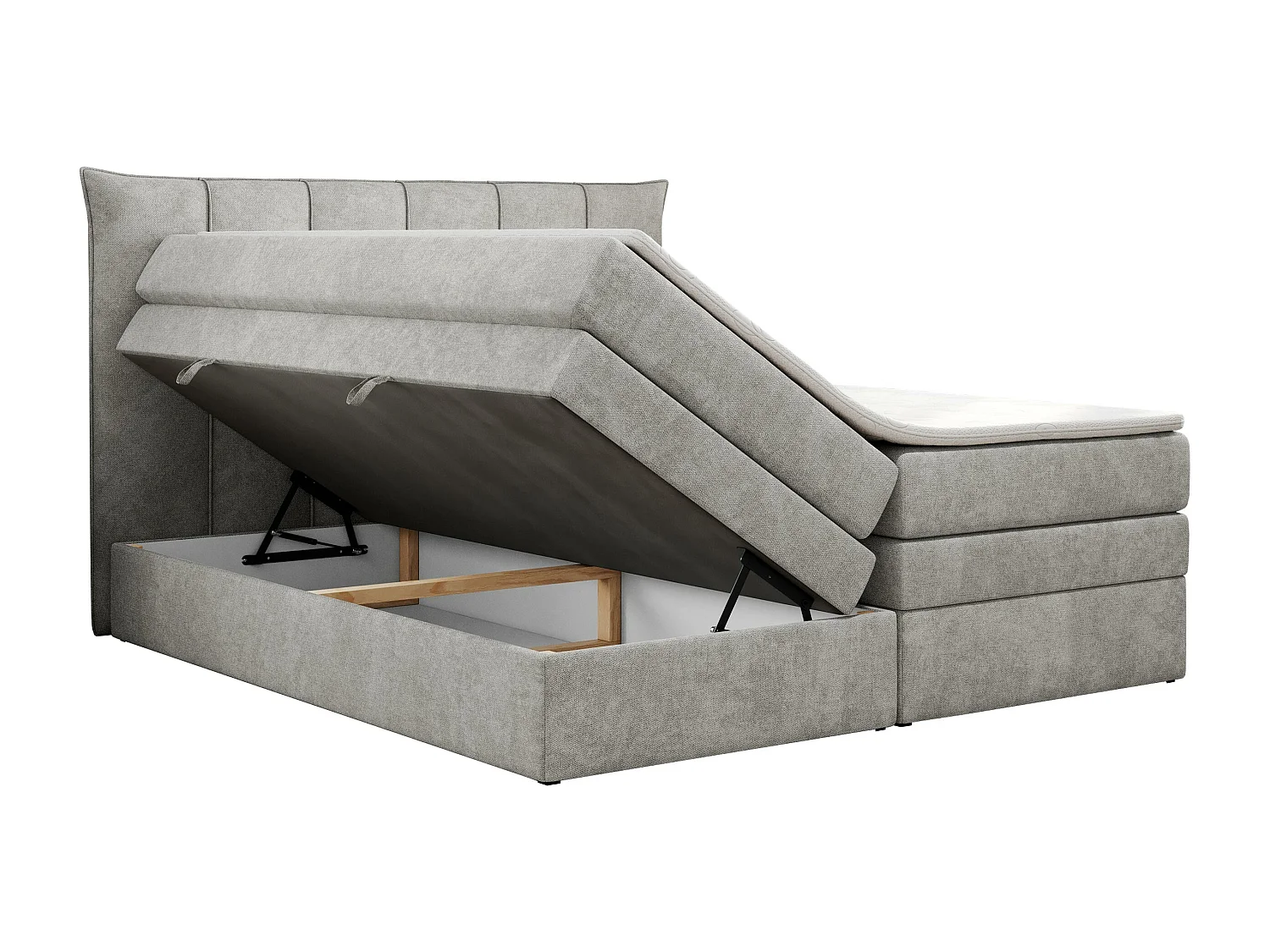 Boxspringbett PREMIUM 10 KING, Doppelbett mit Stauraum, gesteppte Kopfstütze, Multipocket-Matratze - 120x200 cm - H3 - Hellgrau Strukture
