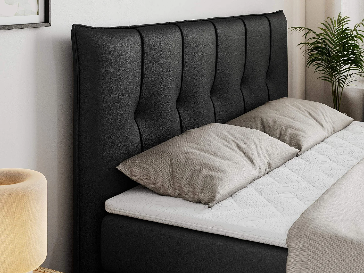 Boxspringbed met hoofdbord H3 + Topper T25 - Zwart Kunstleer - 140x200 - PREMIUM 10 KING