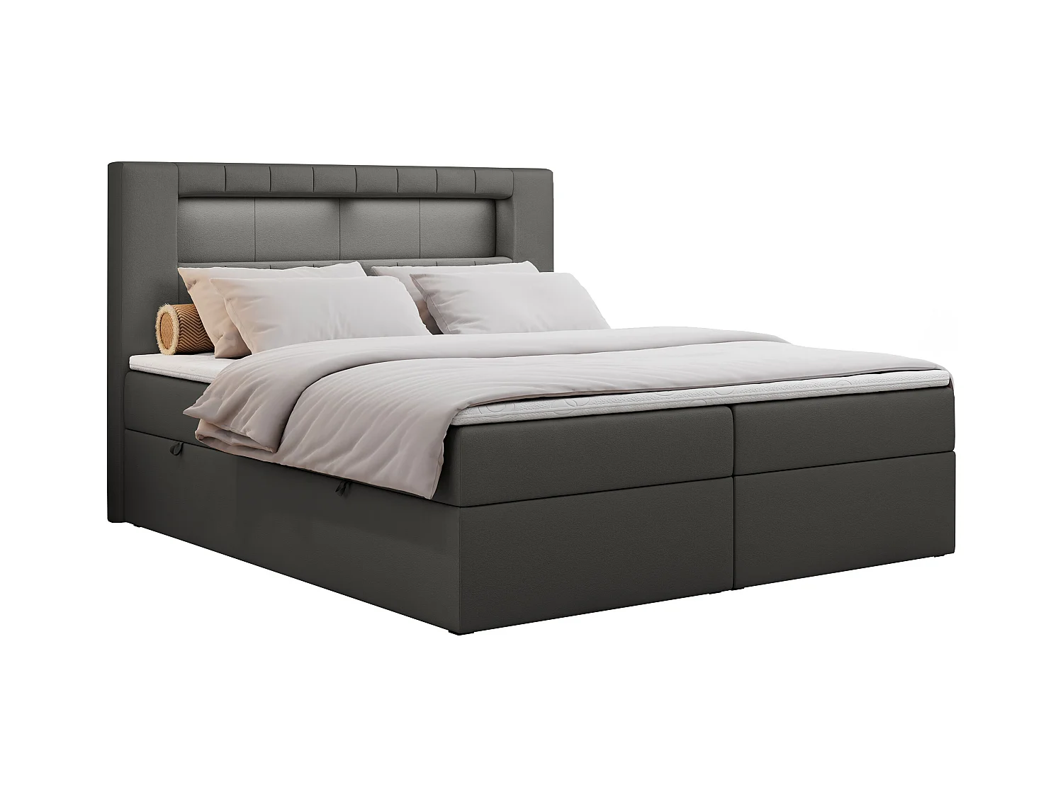Boxspringbett GOLD 5 mit Multipocket-Matratze und LED, zwei Bettkästen - 120x200 cm - H4 - Dunkelgrau Kunstleder
