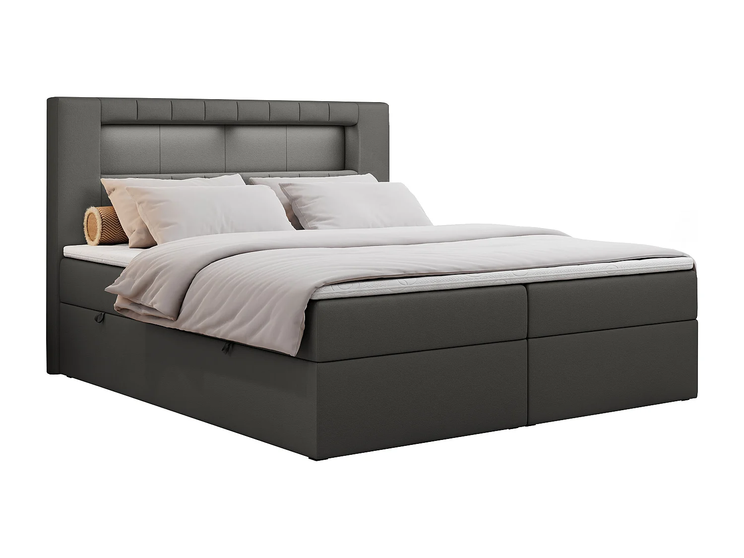 Boxspringbett GOLD 5 mit Multipocket-Matratze und LED, zwei Bettkästen - 120x200 cm - H4 - Dunkelgrau Kunstleder