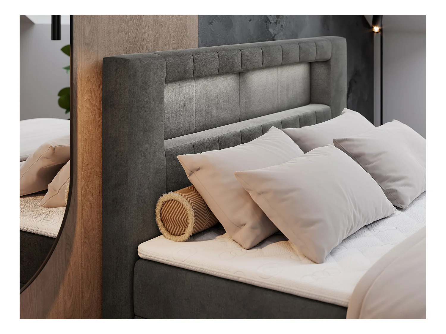 Boxspringbett GOLD 5 mit Multipocket-Matratze und LED, zwei Bettkästen - 120x200 cm - H4 - Dunkelgrau Velvet