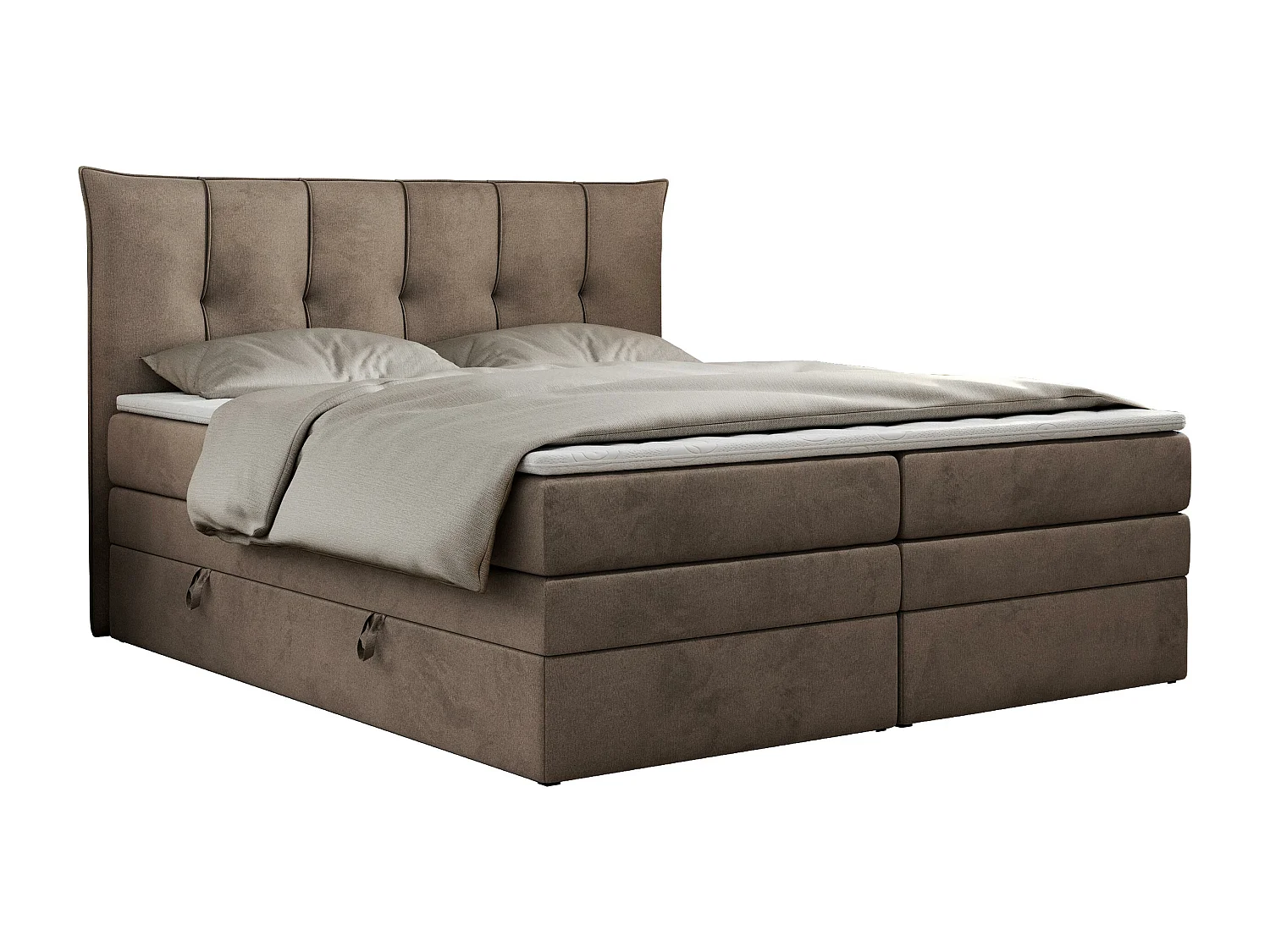 Boxspringbett PREMIUM 10 KING, Doppelbett mit Stauraum, gesteppte Kopfstütze, Multipocket-Matratze - 160x200 cm - H3 - Braun Velvet