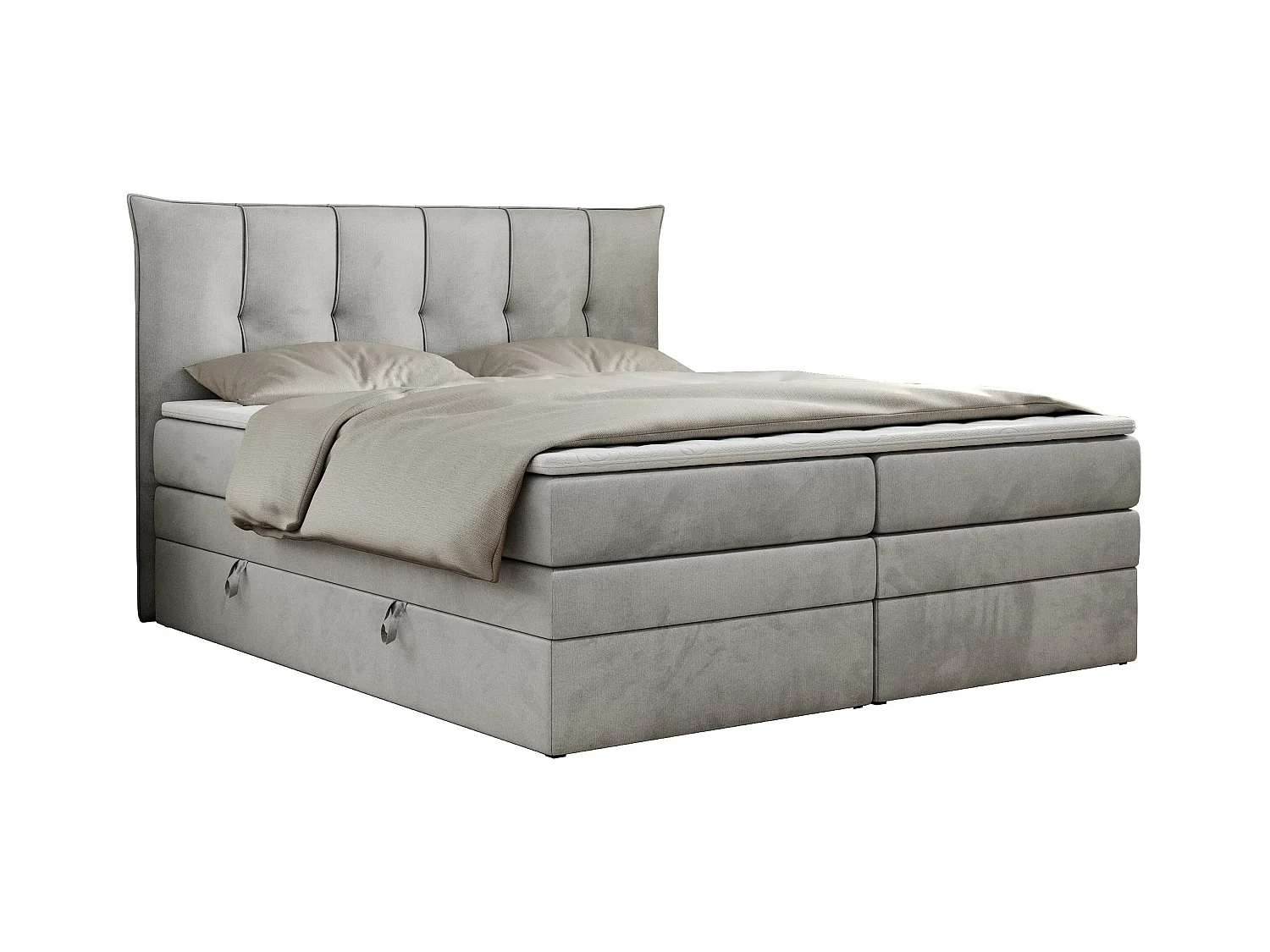 Boxspringbett PREMIUM 10 KING, Doppelbett mit Stauraum, gesteppte Kopfstütze, Multipocket-Matratze - 120x200 cm - H3 - Hellgrau Velvet