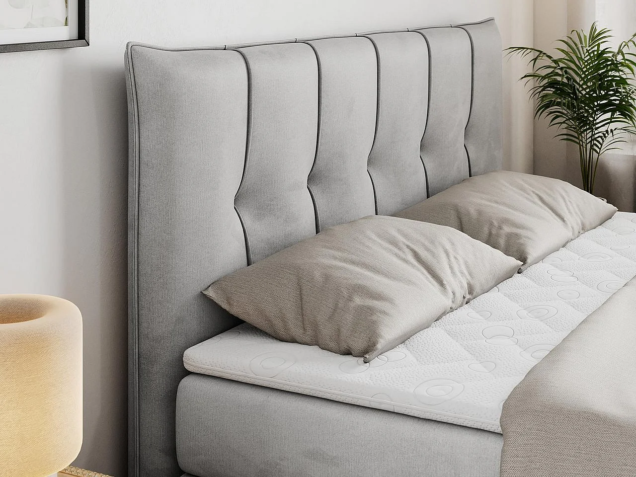 Boxspringbett PREMIUM 10 KING, Doppelbett mit Stauraum, gesteppte Kopfstütze, Multipocket-Matratze - 120x200 cm - H3 - Hellgrau Velvet