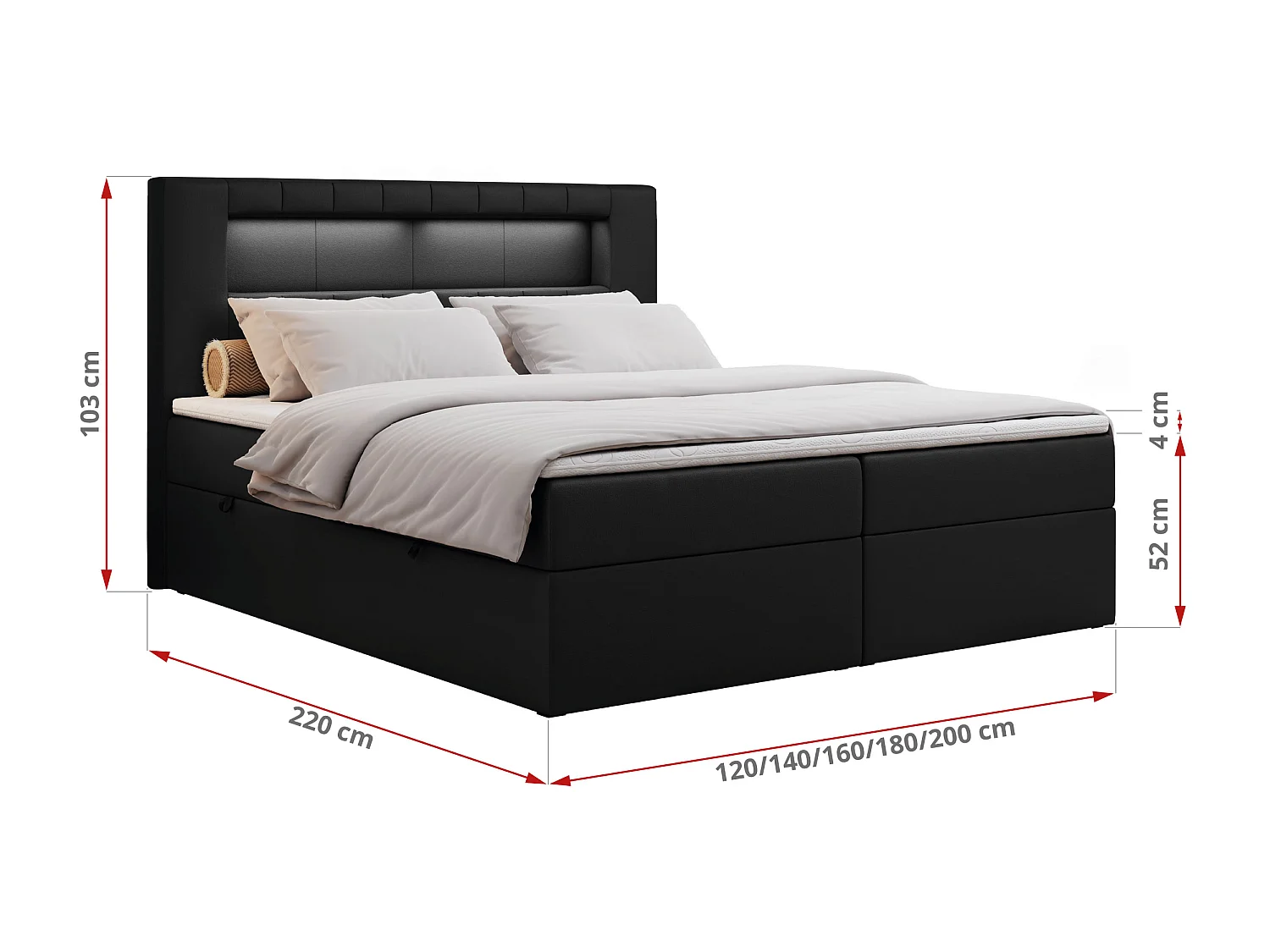Lit boxspring avec 2 coffres - 2 matelas fermes + surmatelas mousse - Noir Similicuir - 120x200 - GOLD 5