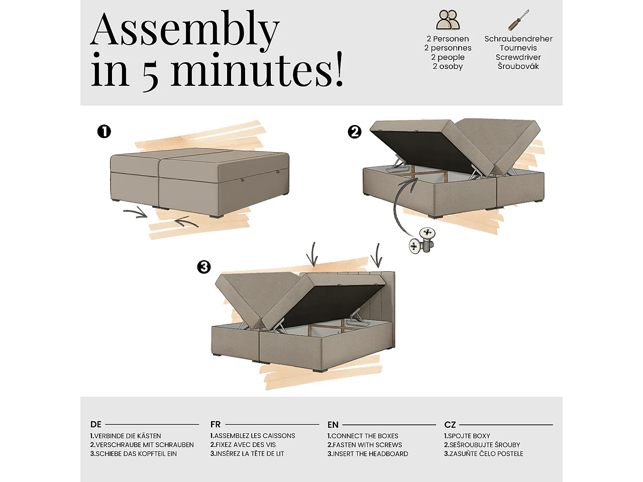 Lit boxspring avec 2 coffres - 2 matelas fermes + surmatelas mousse - Noir Similicuir - 120x200 - GOLD 5