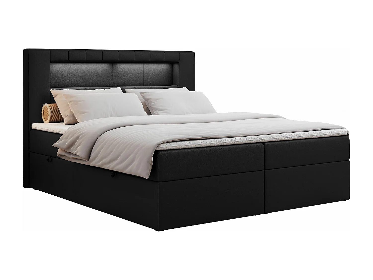Boxspringbett GOLD 5 mit Multipocket-Matratze und LED, zwei Bettkästen - 140x200 cm - H4 - Schwarz Kunstleder