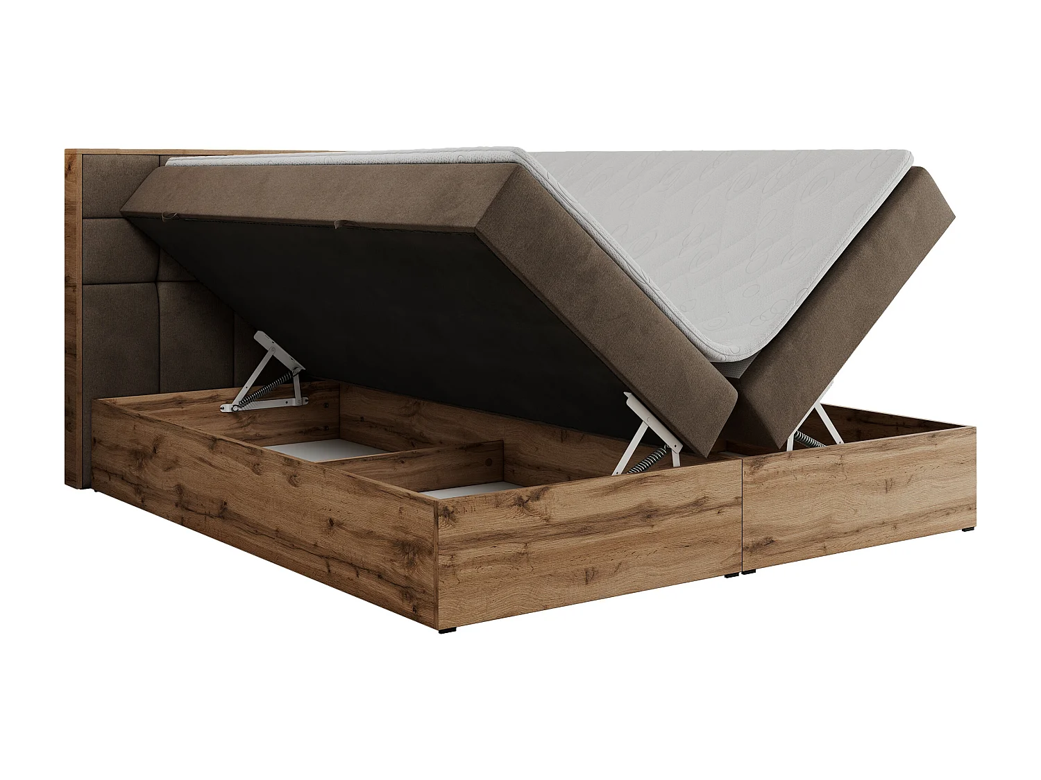 Boxspringbett ALBERO 1, Polsterbett mit gestepptem Kopfteil, Multipocket-Matratze - 200x200 cm - H3 - Braun Velvet