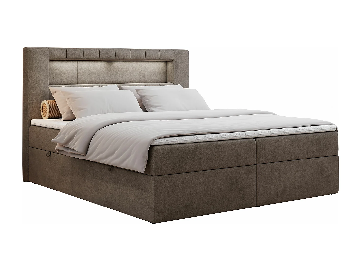 Boxspringbett GOLD 5 mit Multipocket-Matratze und LED, zwei Bettkästen - 180x200 cm - H4 - Braun Velvet