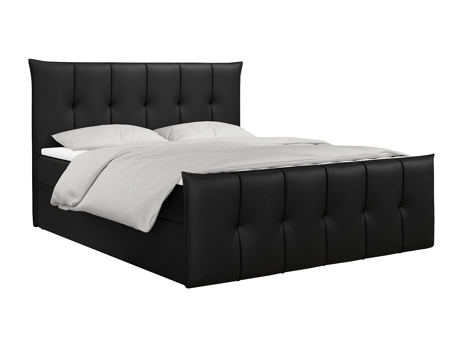 Boxspringbett PREMIUM 11 mit Stauraum, gestepptem Kopfteil, Multipocket-Matratze und Topper - 160x200 cm - H4 - Schwarz Kunstleder