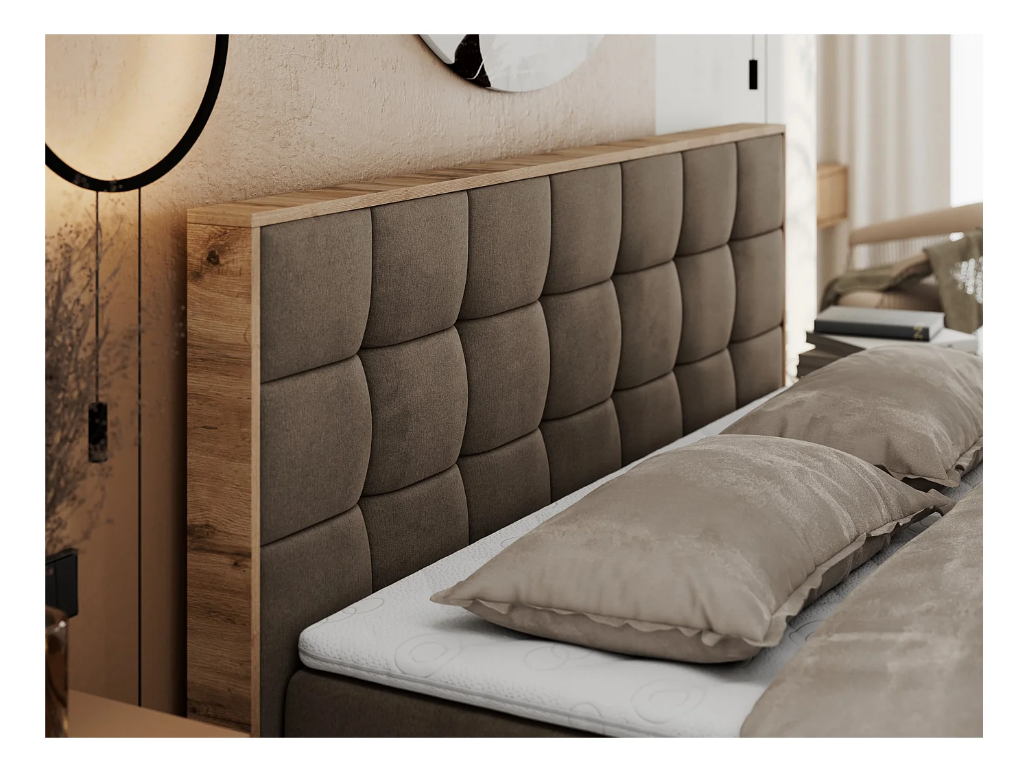 Boxspringbett ALBERO 1, Polsterbett mit gestepptem Kopfteil, Multipocket-Matratze - 140x200 cm - H3 - Braun Velvet