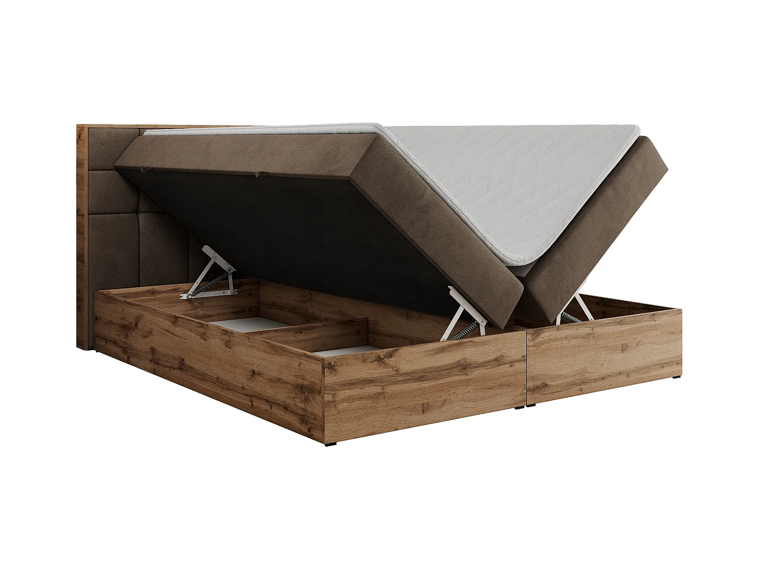 Boxspringbett ALBERO 1, Polsterbett mit gestepptem Kopfteil, Multipocket-Matratze - 140x200 cm - H3 - Braun Velvet