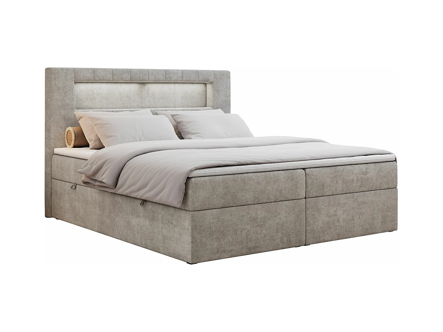 Boxspringbett GOLD 5 mit Multipocket-Matratze und LED, zwei Bettkästen - 140x200 cm - H4 - Beige Strukture
