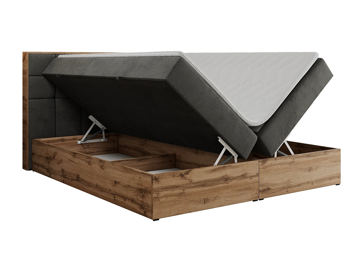 Boxspringbett ALBERO 1, Polsterbett mit gestepptem Kopfteil, Multipocket-Matratze - 140x200 cm - H3 - Dunkelgrau Velvet