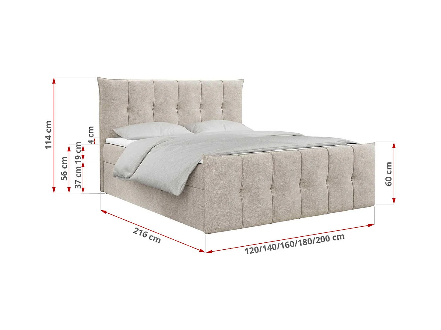 Boxspringbett PREMIUM 11 mit Stauraum, gestepptem Kopfteil, Multipocket-Matratze und Topper - 180x200 cm - H4 - Beige Strukture