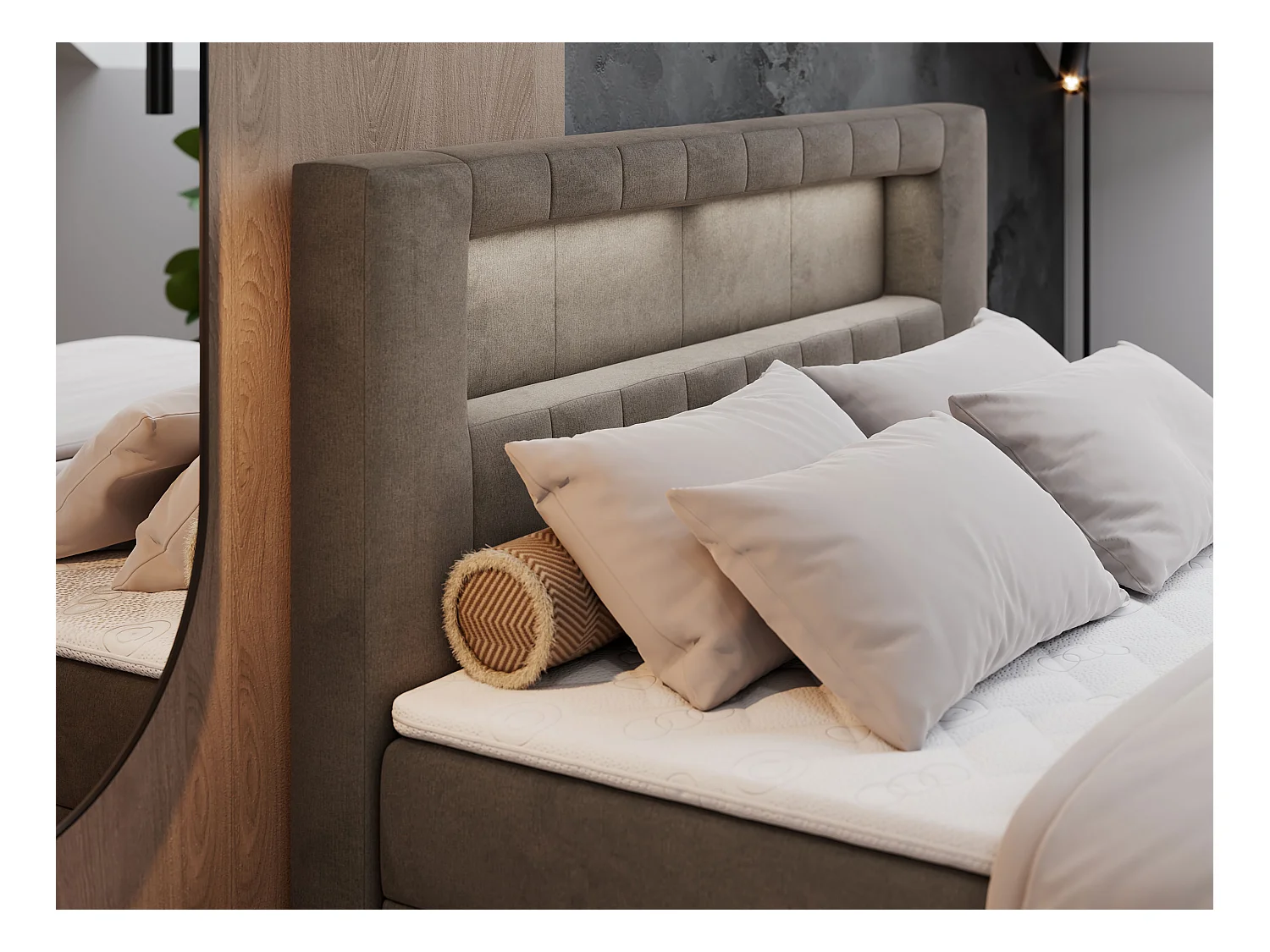 Boxspringbett GOLD 5 mit Multipocket-Matratze und LED, zwei Bettkästen - 160x200 cm - H4 - Braun Velvet