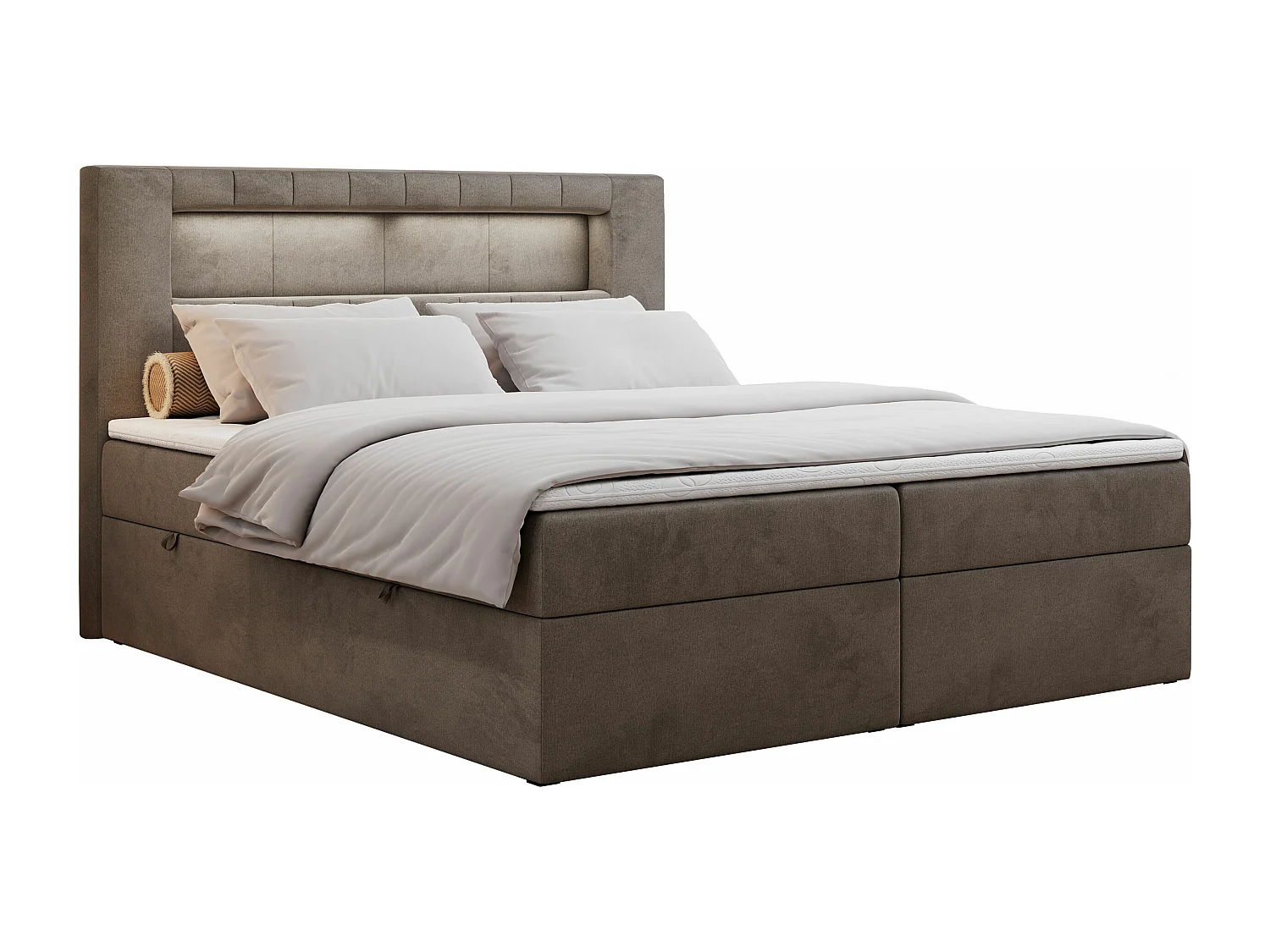 Boxspringbett GOLD 5 mit Multipocket-Matratze und LED, zwei Bettkästen - 160x200 cm - H4 - Braun Velvet
