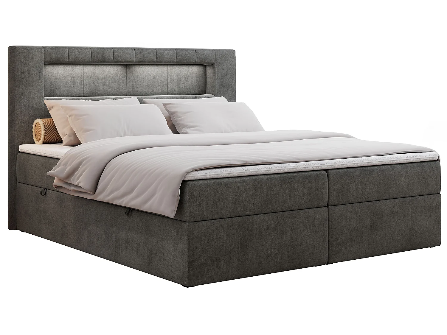 Lit boxspring avec 2 coffres - 2 matelas fermes + surmatelas mousse - Gris foncé Velours - 180x200 - GOLD 5