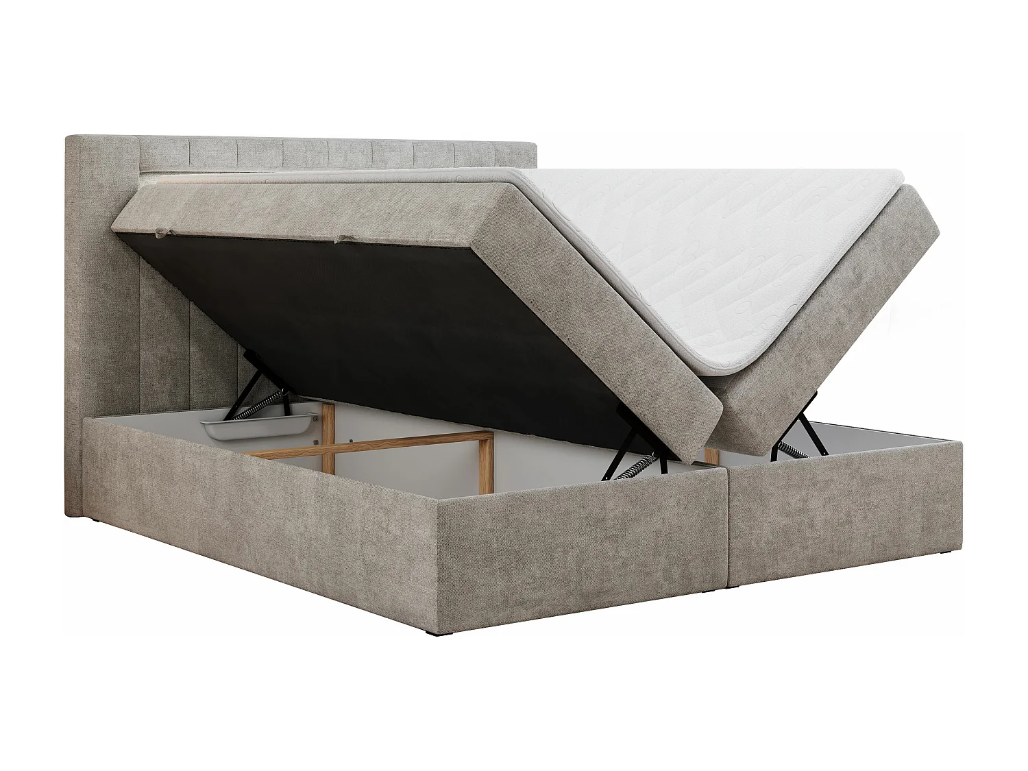 Boxspringbett GOLD 5 mit Multipocket-Matratze und LED, zwei Bettkästen - 180x200 cm - H4 - Beige Strukture