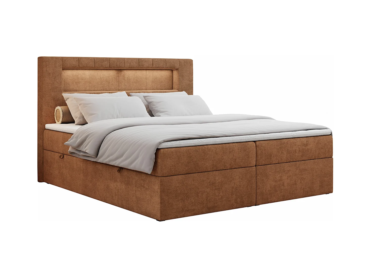 Boxspringbett GOLD 5 mit Multipocket-Matratze und LED, zwei Bettkästen - 180x200 cm - H4 - Orange Strukture