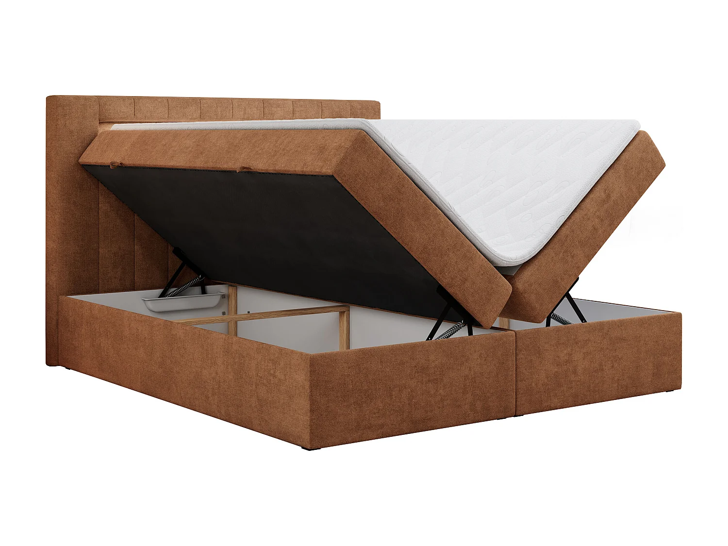 Boxspringbett GOLD 5 mit Multipocket-Matratze und LED, zwei Bettkästen - 180x200 cm - H4 - Orange Strukture
