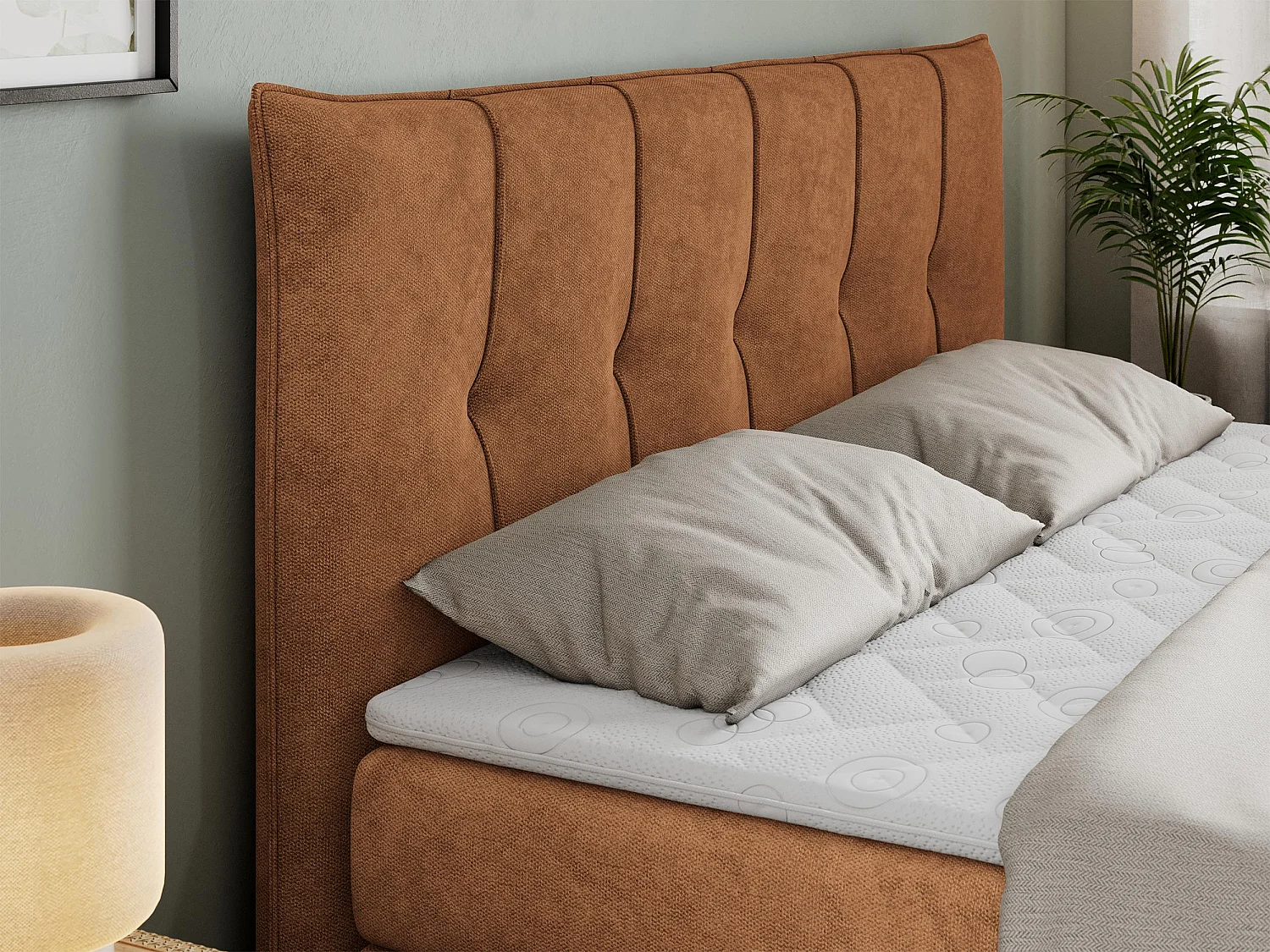 Boxspringbett PREMIUM 10 KING, Doppelbett mit Stauraum, gesteppte Kopfstütze, Multipocket-Matratze - 200x200 cm - H3 - Orange Strukture