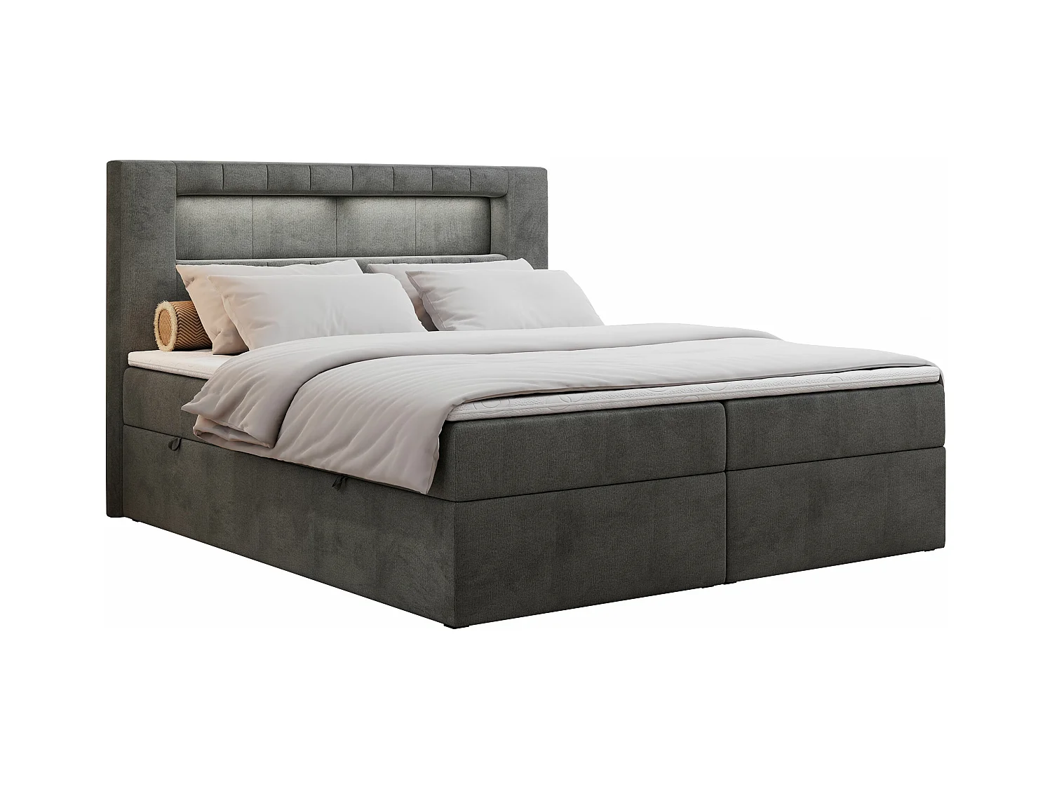 Boxspringbett GOLD 5 mit Multipocket-Matratze und LED, zwei Bettkästen - 160x200 cm - H4 - Dunkelgrau Velvet