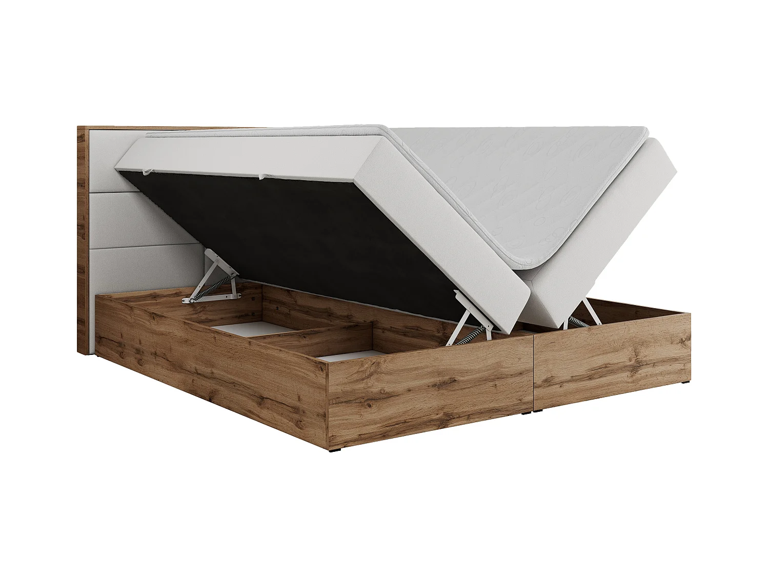 Boxspringbett ALBERO 2 mit Topper und Multipocket-Matratze, Stauraum, Holzrahmen - 120x200 cm - H3 - Weiß Kunstleder