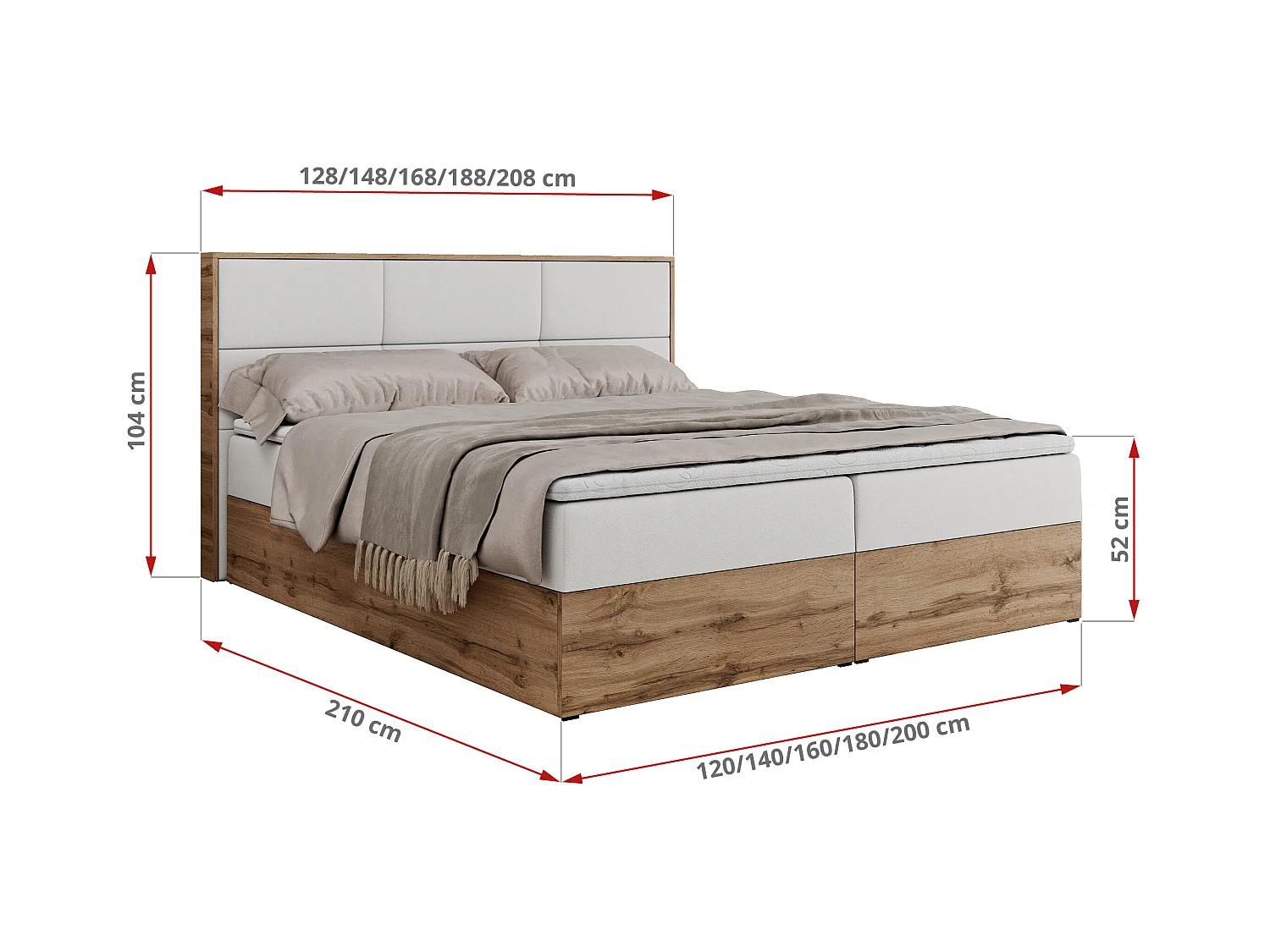 Boxspringbett ALBERO 2 mit Topper und Multipocket-Matratze, Stauraum, Holzrahmen - 120x200 cm - H3 - Weiß Kunstleder