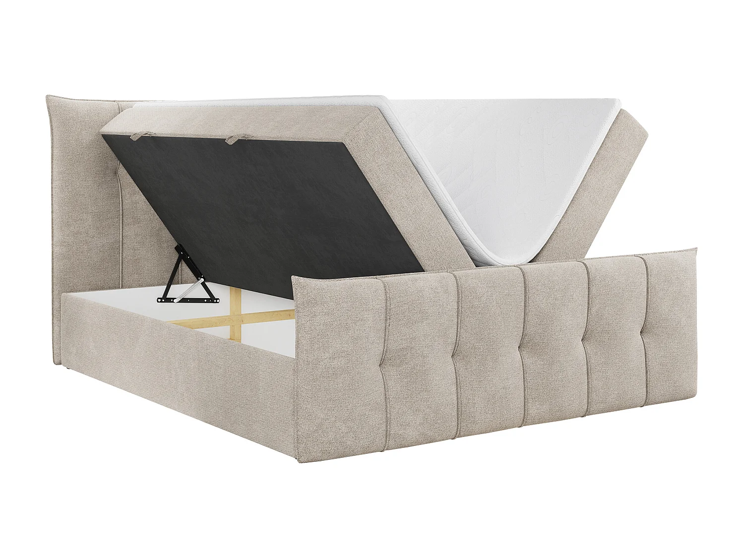 Boxspringbett PREMIUM 11 mit Stauraum, gestepptem Kopfteil, Multipocket-Matratze und Topper - 160x200 cm - H4 - Beige Strukture